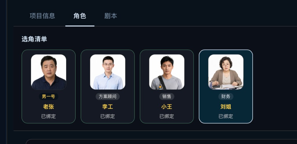 四个角色全部已绑定
